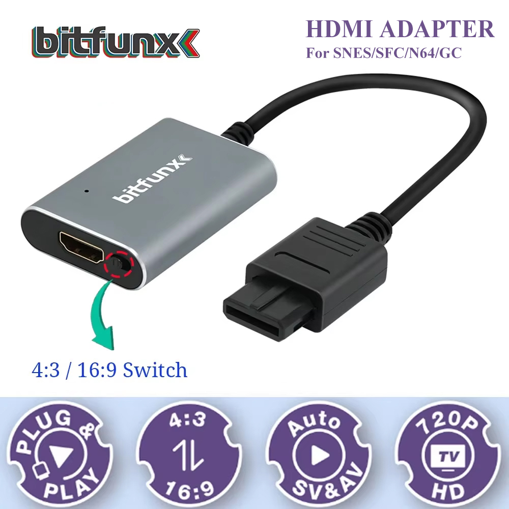 Gaming Console Retro Handheld - Bitfunx 720P Svideo/AV-HDMI 어댑터 N64/SFC/SNES/GameCube 지원용